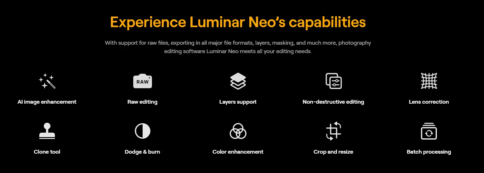 Some features of Luminar Neo