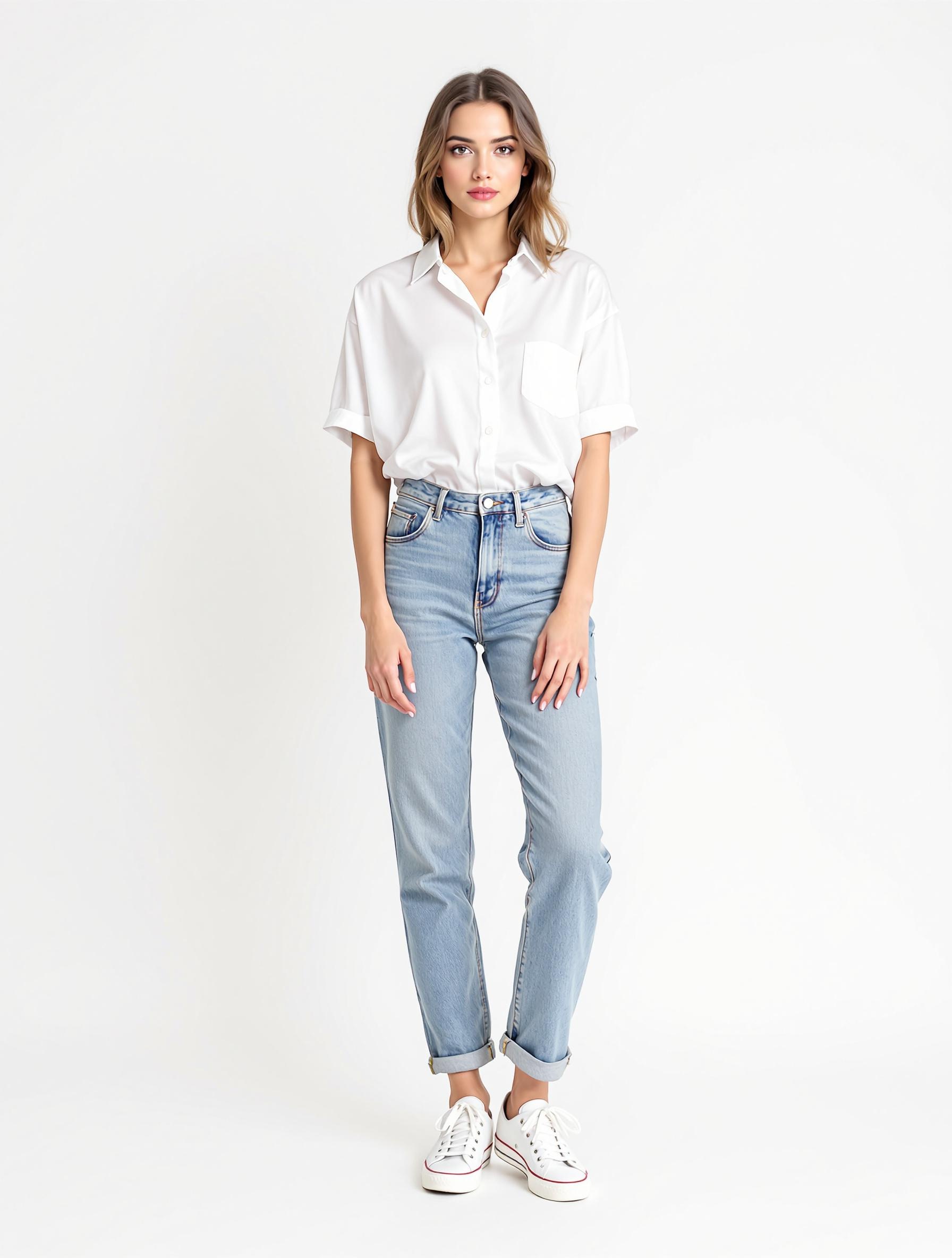 full-body portrait of white female model